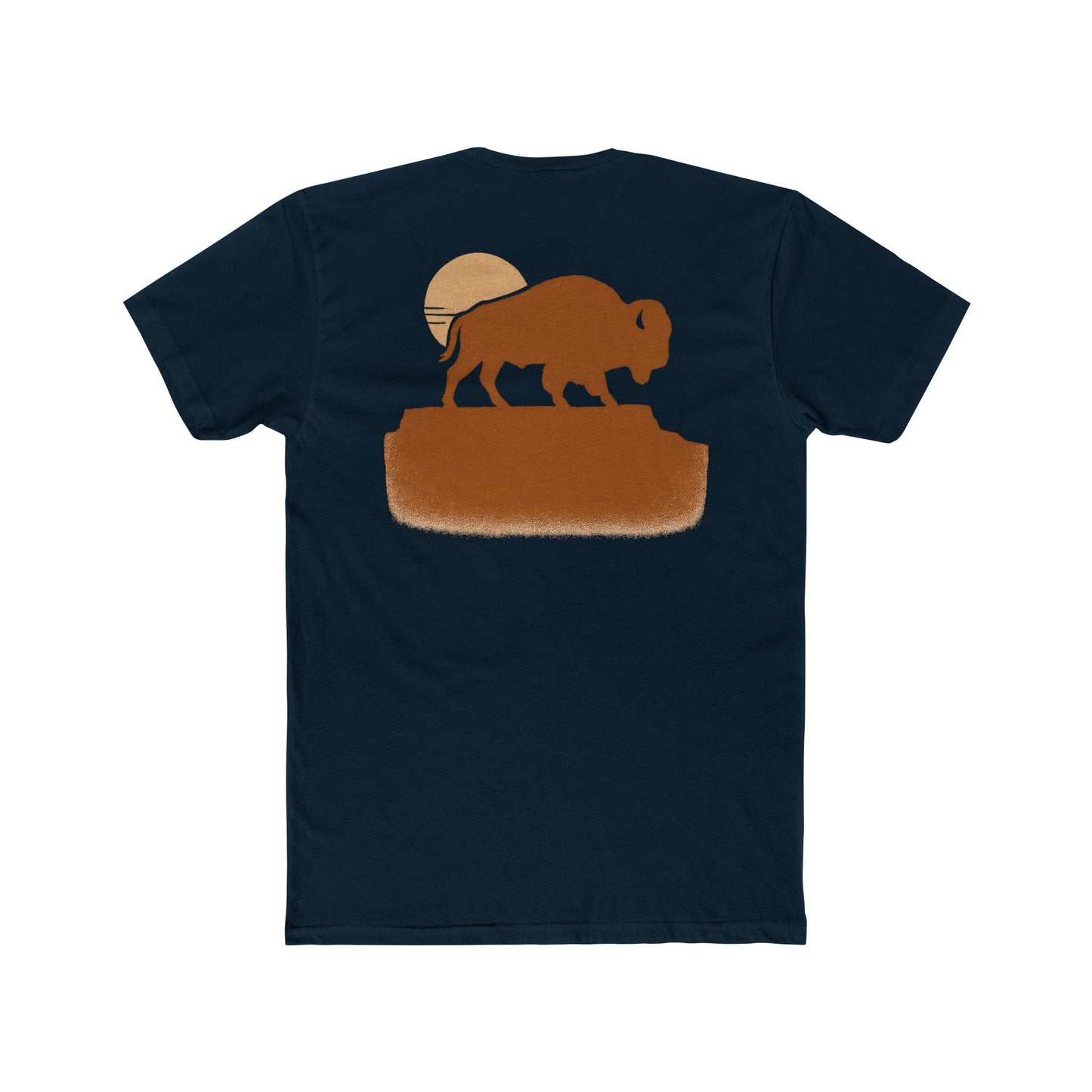 Midnight Navy t-shirt with graphic of bison atop a plateau and the sun behind #midnightnavy