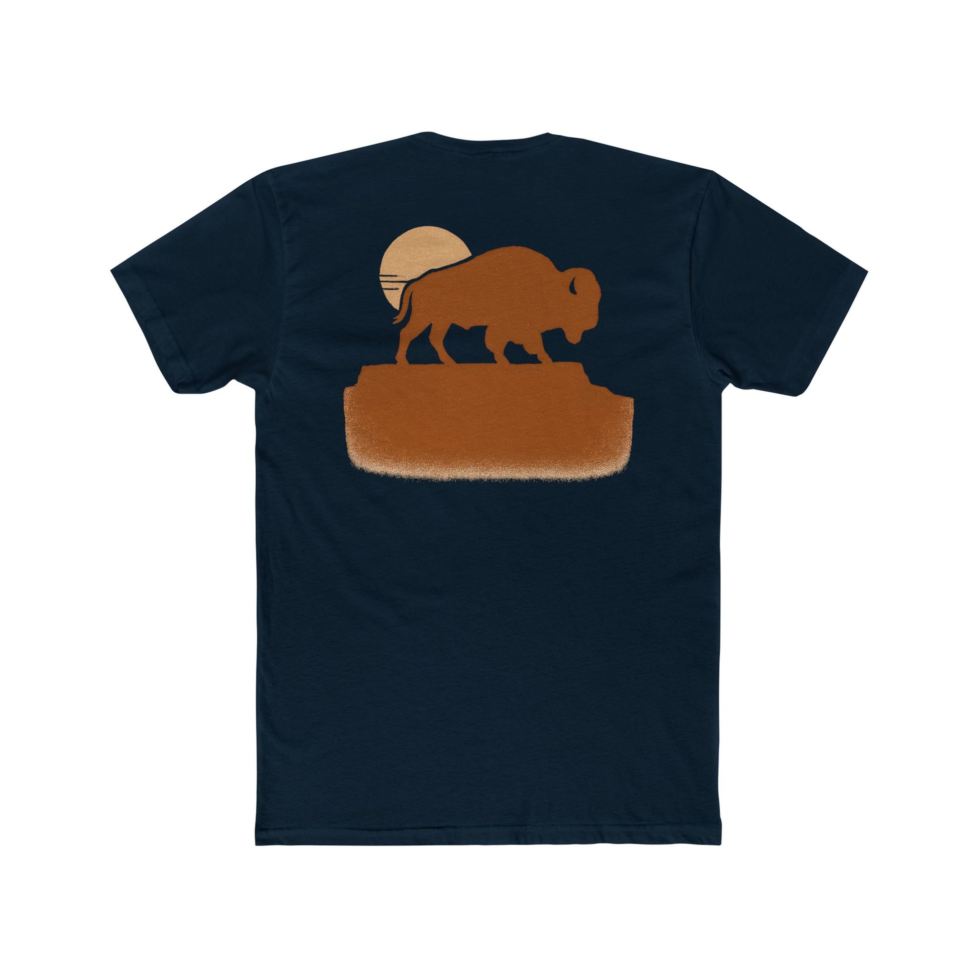 Midnight Navy t-shirt with graphic of bison atop a plateau and the sun behind #midnightnavy