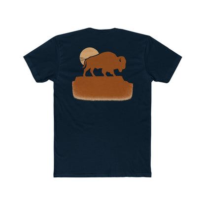 Midnight Navy t-shirt with graphic of bison atop a plateau and the sun behind #midnightnavy