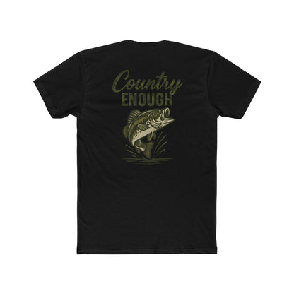 Black t-shirt with graphic of a bass and the words country enough #black