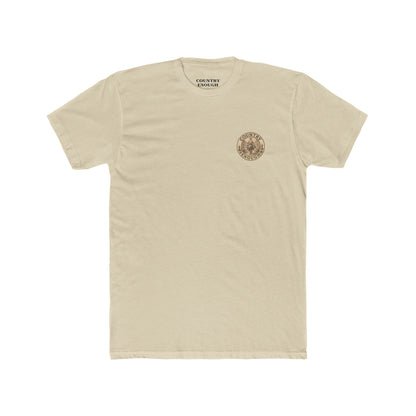 Cream t-shirt with graphic of cowboy riding a horse through the desert holding two twelve packs of beer #cream