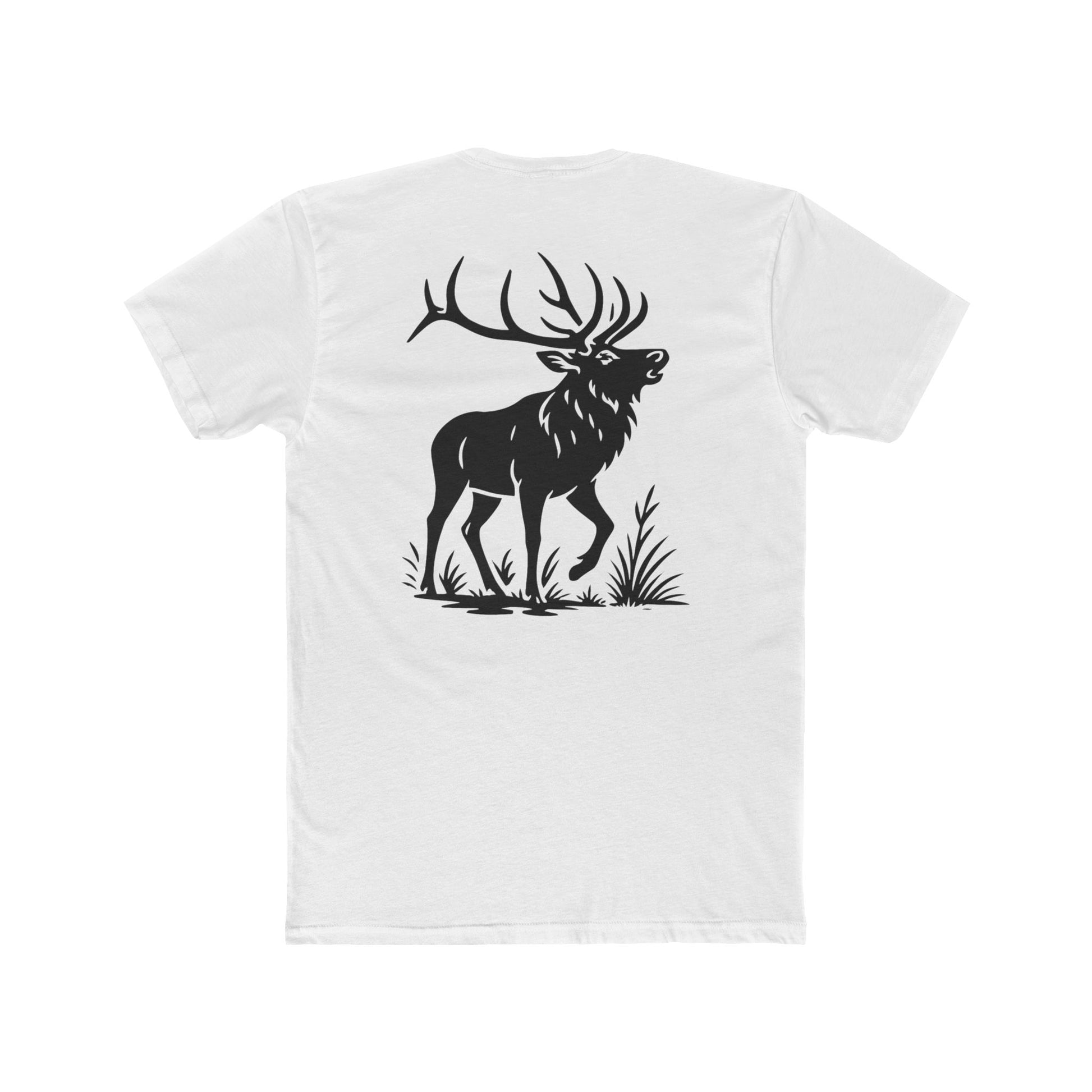 White t-shirt with graphic design of an elk #white