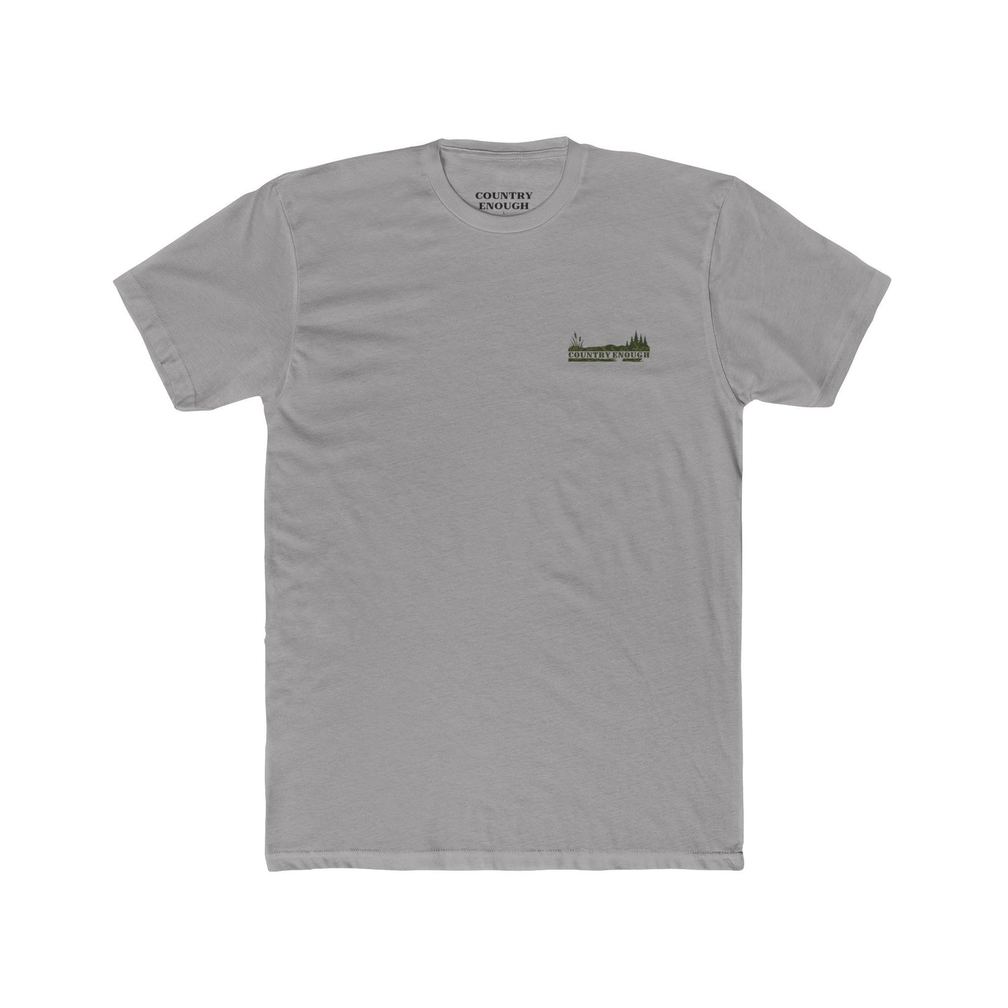 Gray t-shirt with flying & swimming ducks in a full camo marsh scene #gray