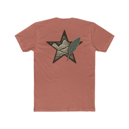 Desert Pink t-shirt with graphic of a big star, mountain design inside the star, and large feather overlapping #desertpink