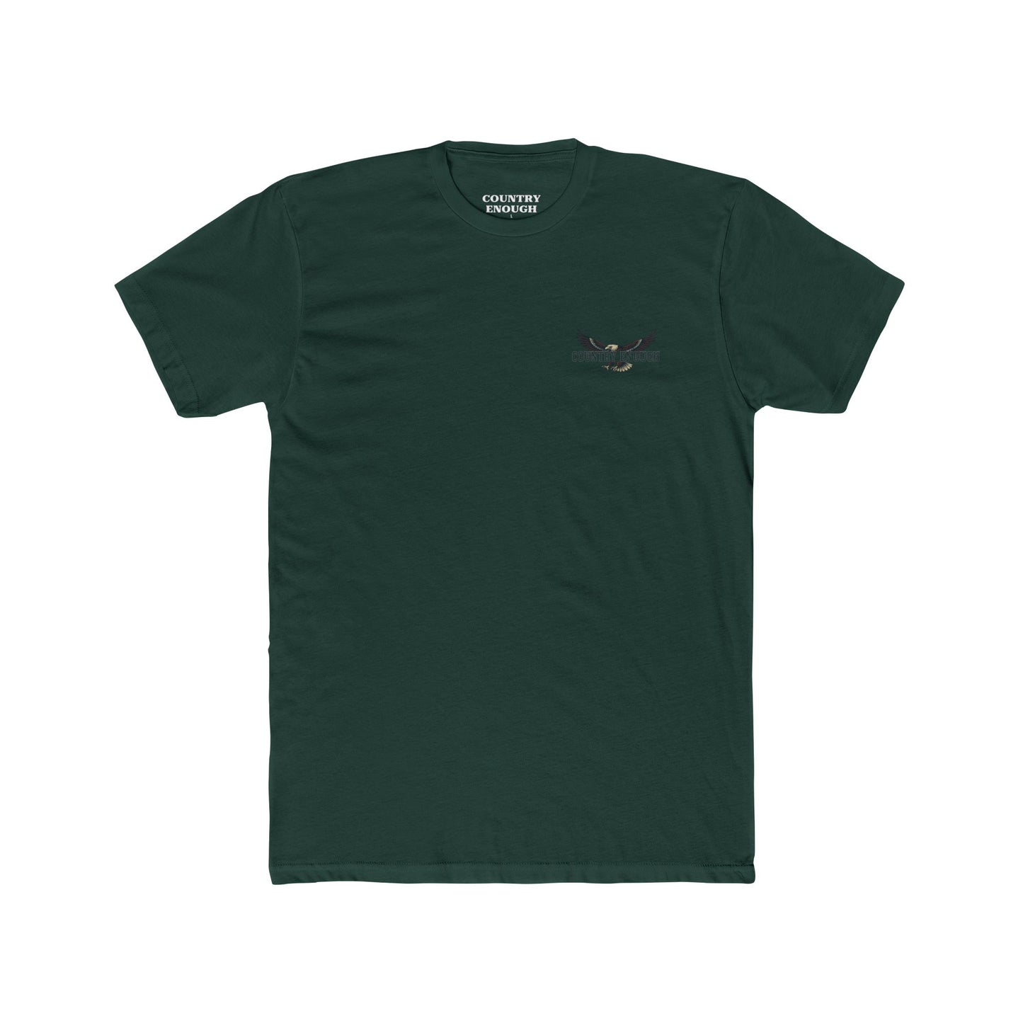 Forest Green t-shirt featuring graphic of an eagle, mountains, and the words American Frontier Est 1776 #forestgreen
