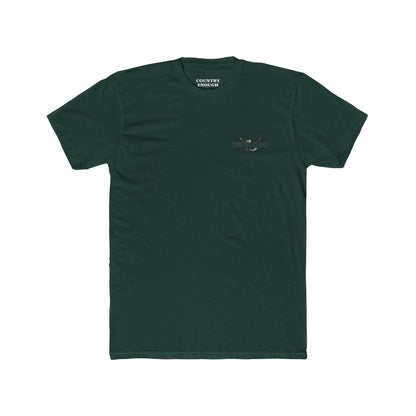 Forest Green t-shirt featuring graphic of an eagle, mountains, and the words American Frontier Est 1776 #forestgreen