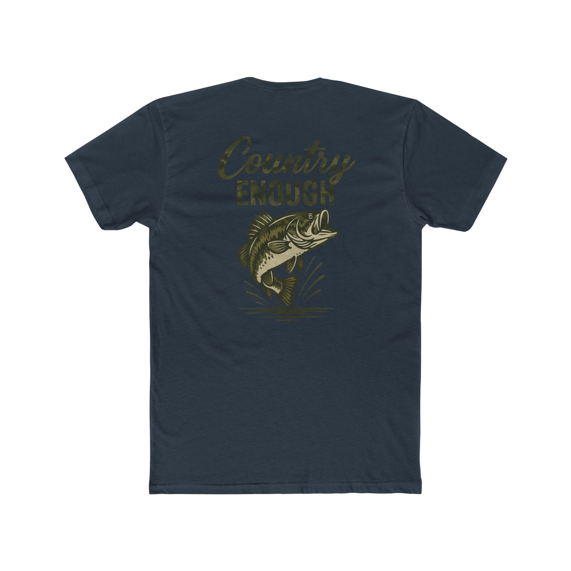 Indigo t-shirt with graphic of a bass and the words country enough #indigo