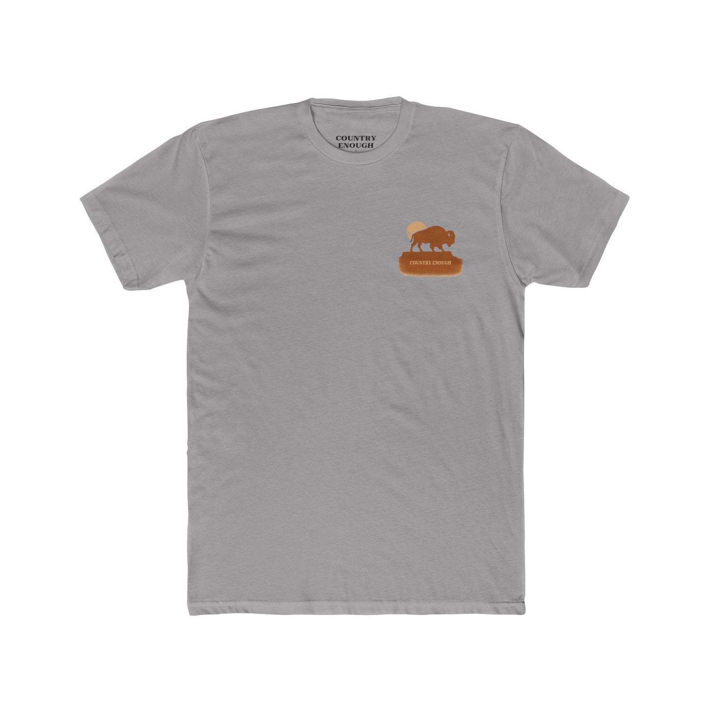 Gray t-shirt with graphic of bison atop a plateau and the sun behind #gray
