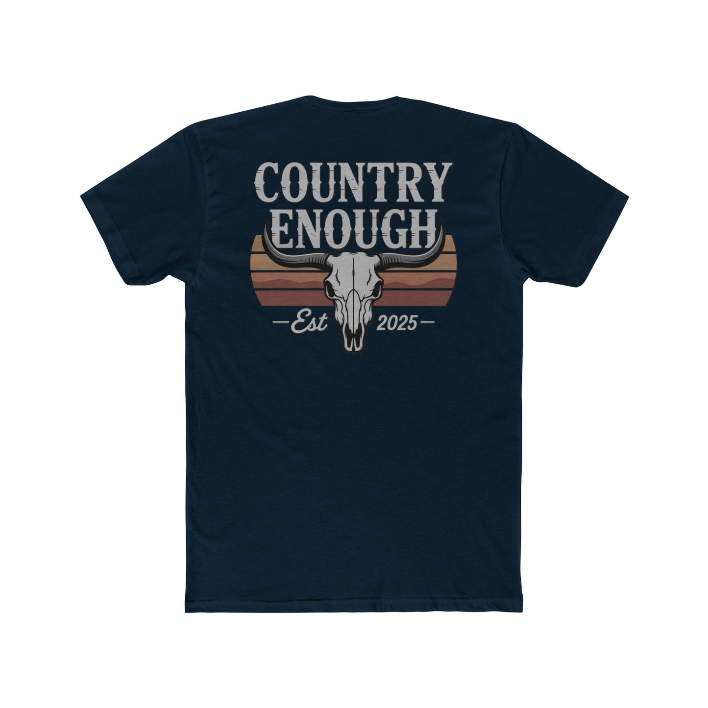 Midnight Navy t-shirt with vintage retro graphic of a bull skull and words country enough EST 2025 #midnightnavy