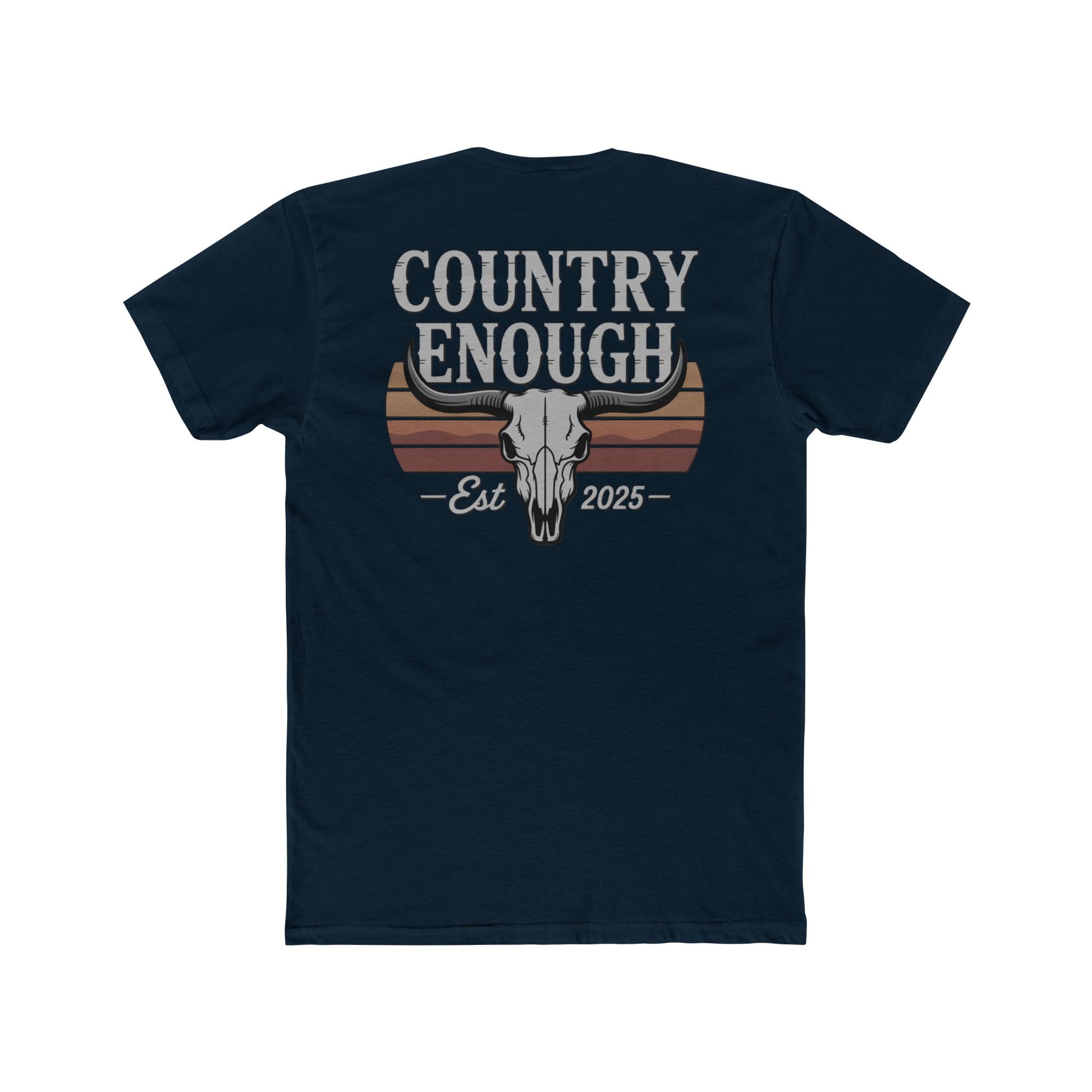 Midnight Navy t-shirt with vintage retro graphic of a bull skull and words country enough EST 2025 #midnightnavy