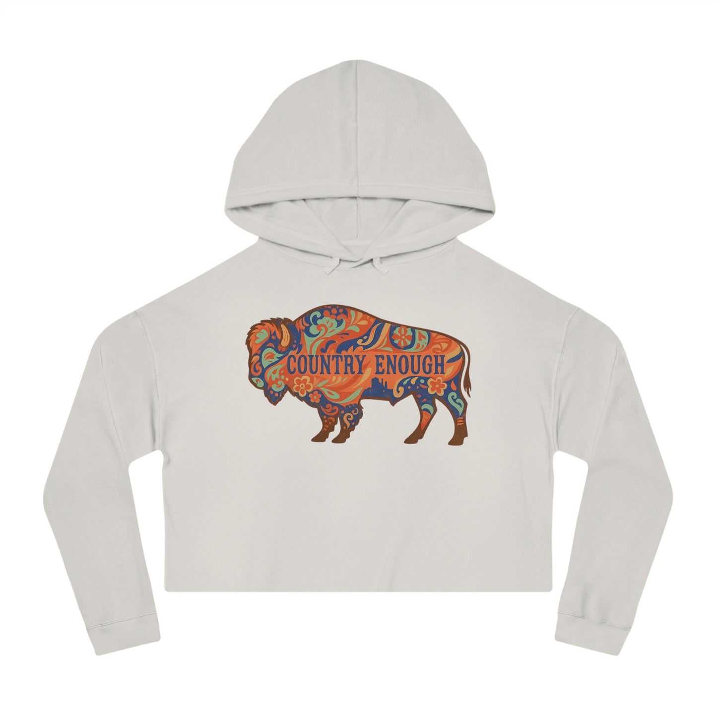Bone crop hoodie with floral bison graphic and country enough text #bone