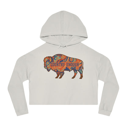 Bone crop hoodie with floral bison graphic and country enough text #bone