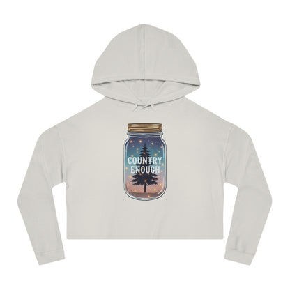 Bone crop hoodie with mason jar, pine trees, and stars graphic #bone