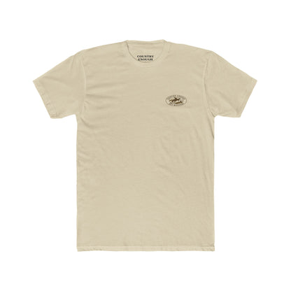 Cream t-shirt with a graphic of a cowboy on a horse and 'Get Western' text #cream