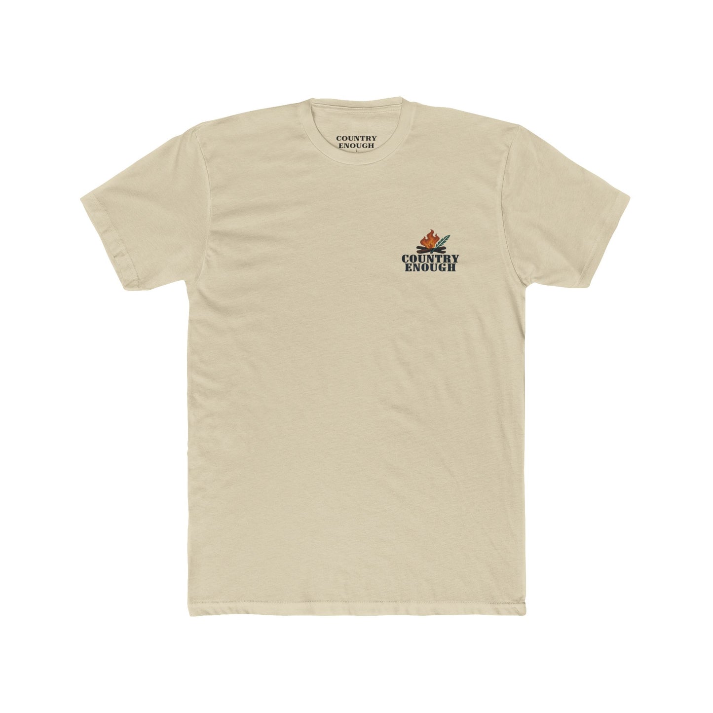 Cream t-shirt with graphic of clouds, lightning, bird, a campfire, cacti in a desert landscape #cream