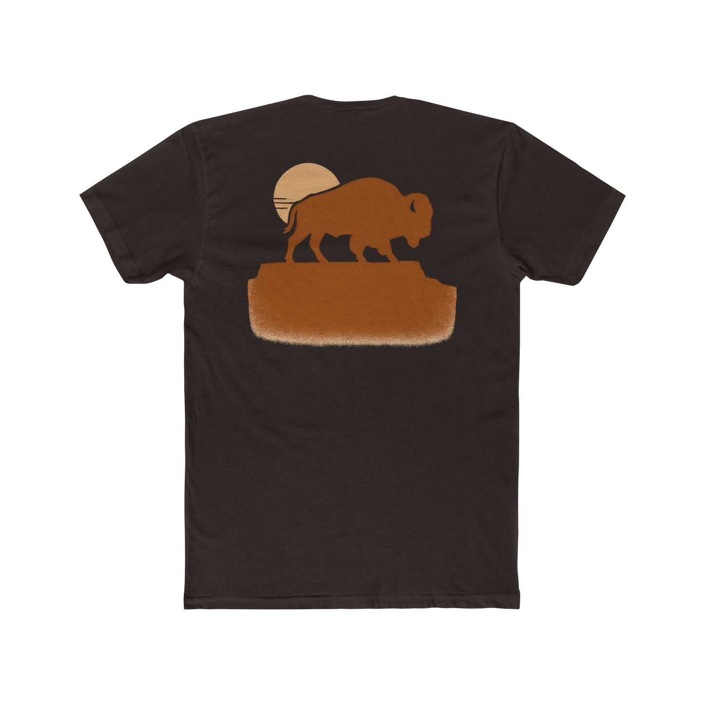 Dark Brown t-shirt with graphic of bison atop a plateau and the sun behind #darkbrown