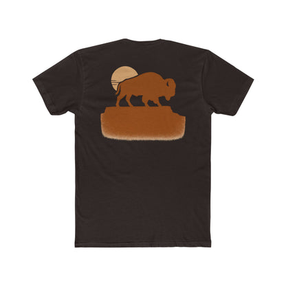 Dark Brown t-shirt with graphic of bison atop a plateau and the sun behind #darkbrown