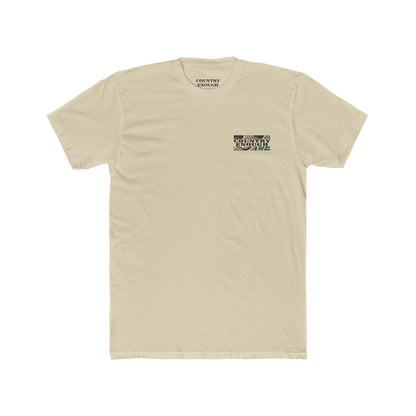 Cream t-shirt with graphic of a big star, mountain design inside the star, and large feather overlapping #cream