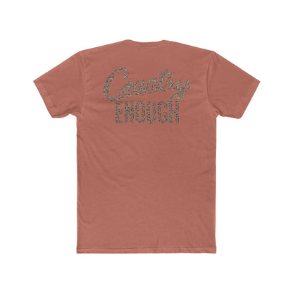 Desert Pink t-shirt with graphic of the words country enough shaped with fish #desertpink
