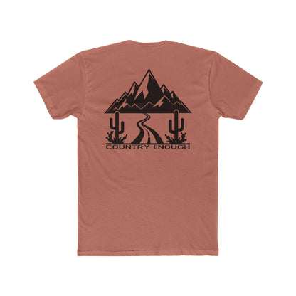 Desert Pink t-shirt with mountain peaks, an open road, and desert cacti graphic #desertpink