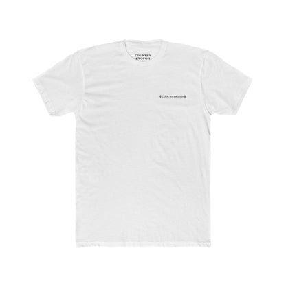White t-shirt with graphic of a line mountain drawing, cacti and the words Country Enough #white
