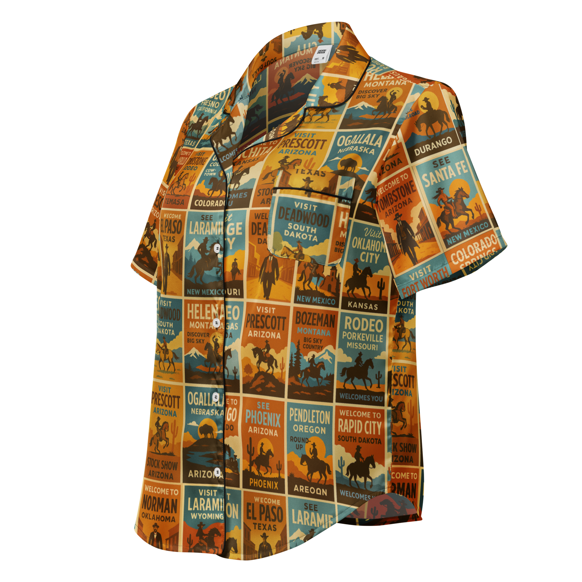 Western Pajama top with rodeo poster graphic covering the whole top #black