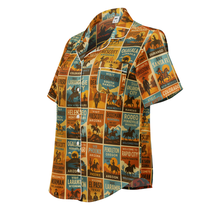 Western Pajama top with rodeo poster graphic covering the whole top #white