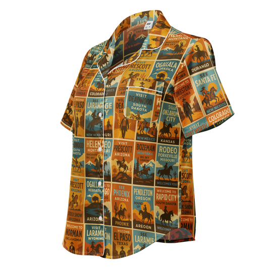 Western Pajama top with rodeo poster graphic covering the whole top #white