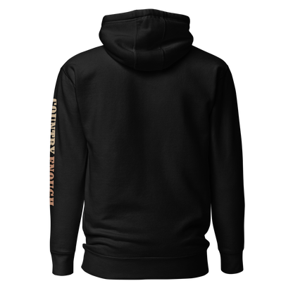 Black hoodie with graphic of cowgirl, roses, sun, and desert landscape #black
