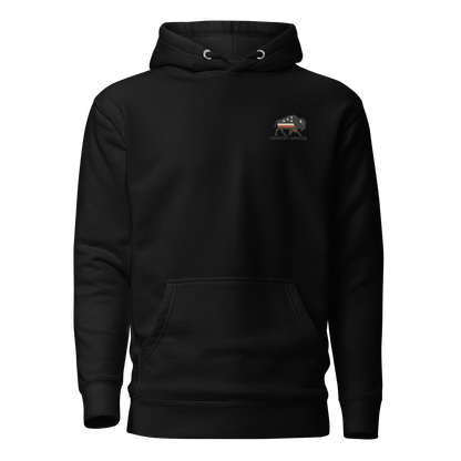 Black hoodie with graphic of American flag filled bison #black