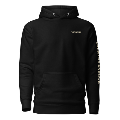 Black hoodie with diamond shape graphic including a bucking horse and rider #black