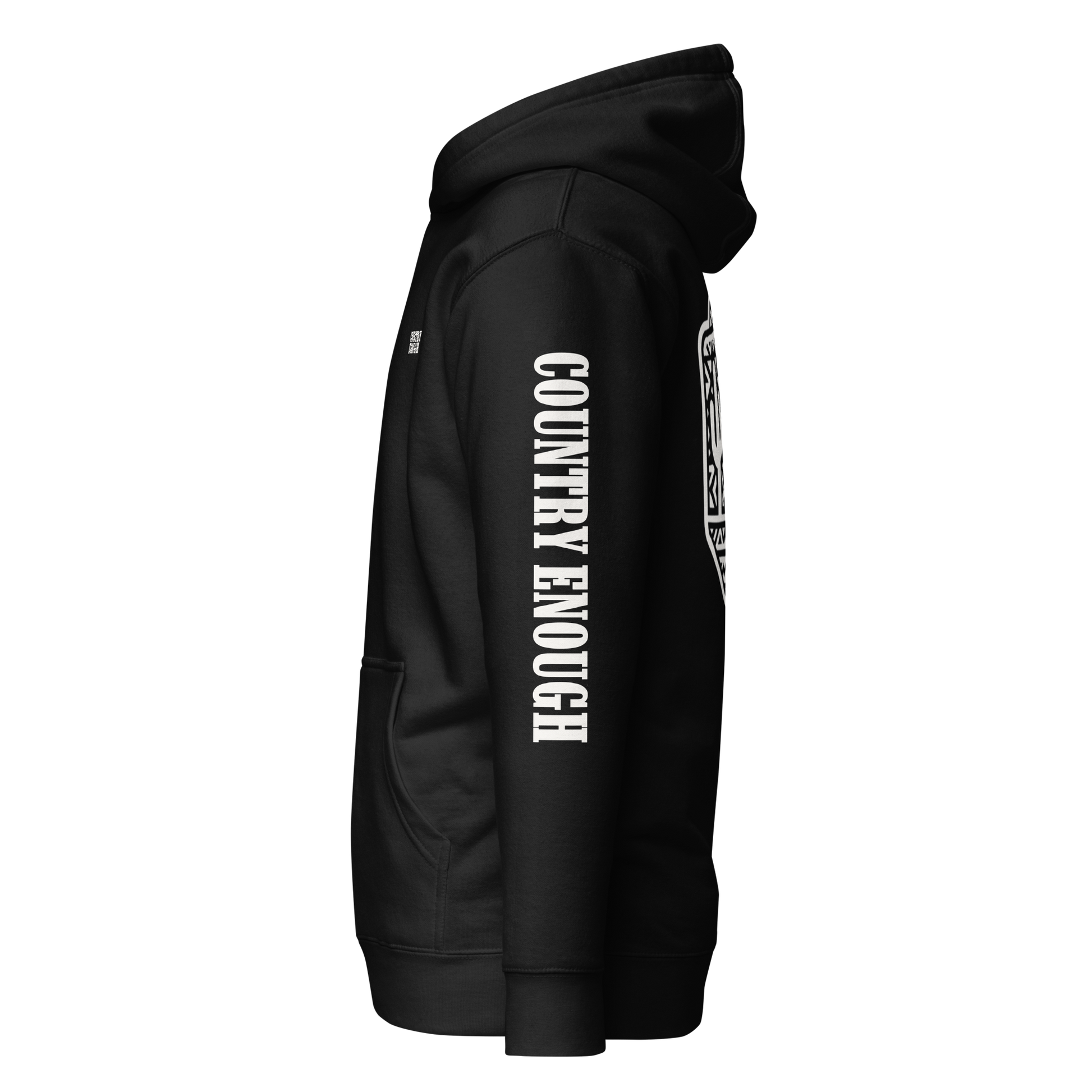 Black Hoodie with a geometric graphic surrounding aztec pattern and mirrored cacti. #black