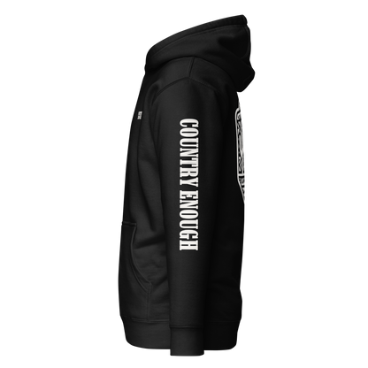 Black Hoodie with a geometric graphic surrounding aztec pattern and mirrored cacti. #black