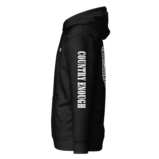 Black Hoodie with a geometric graphic surrounding aztec pattern and mirrored cacti. #black