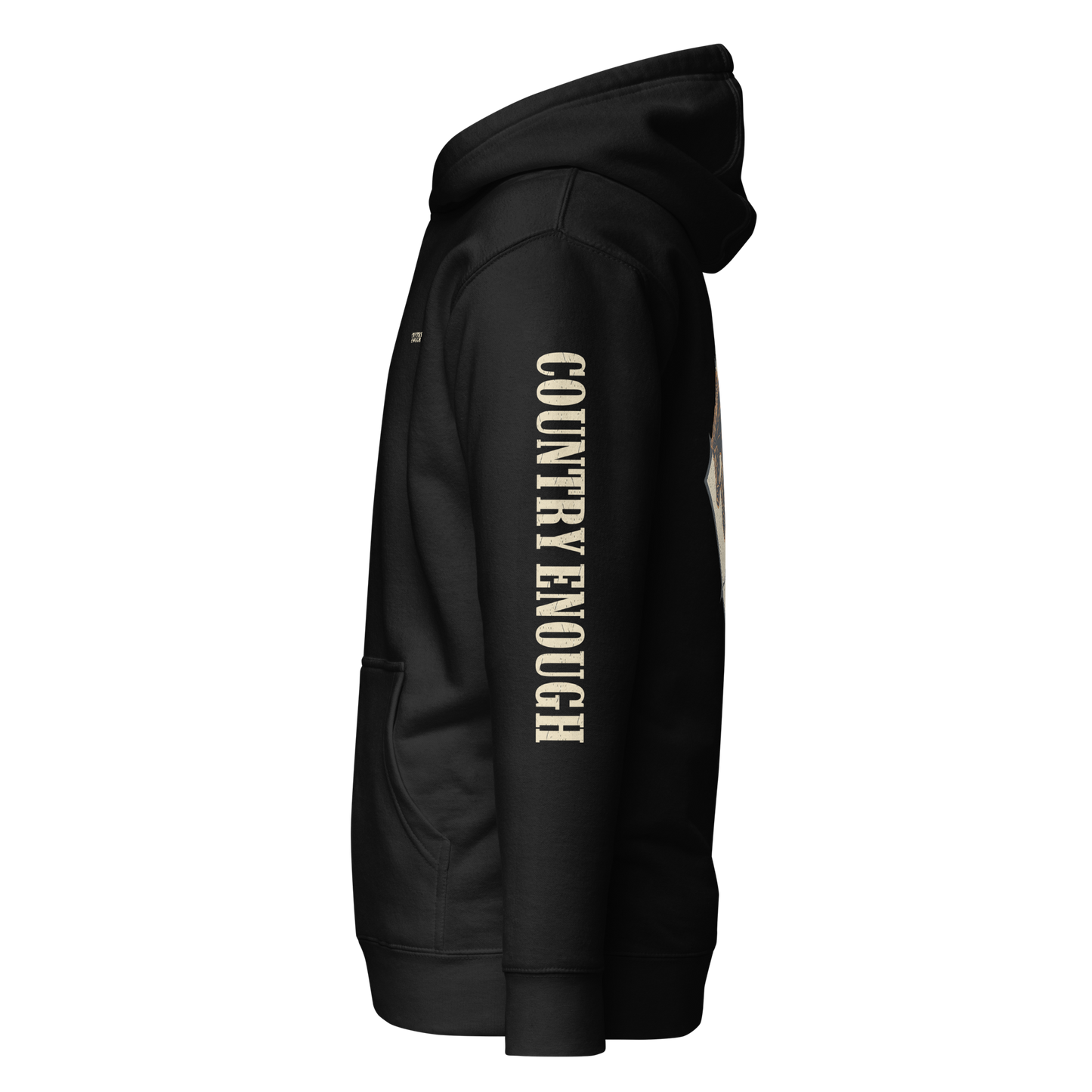 Black hoodie with diamond shape graphic including a bucking horse and rider #black