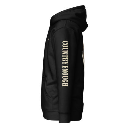 Black hoodie with diamond shape graphic including a bucking horse and rider #black