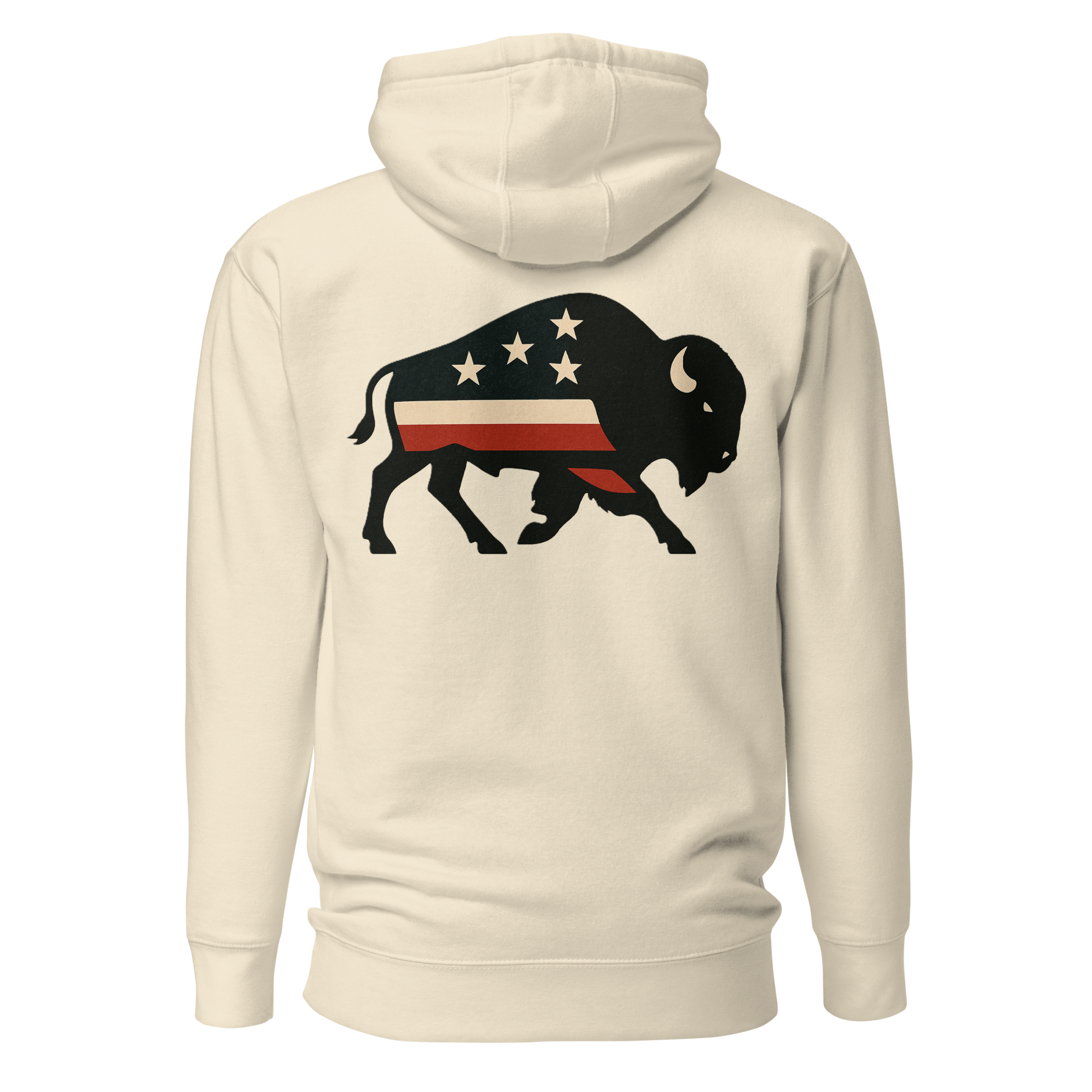 Cream hoodie with graphic of American flag filled bison #cream
