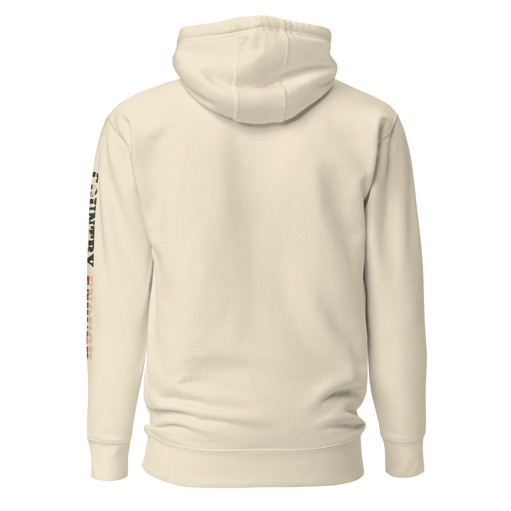 Cream hoodie with graphic of the words country enough filled with the American flag #cream