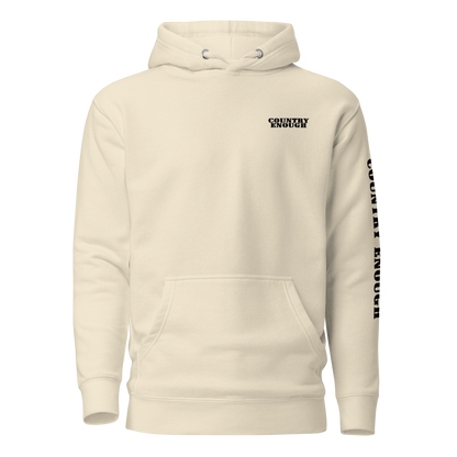Cream hoodie with graphic of the words country enough #cream