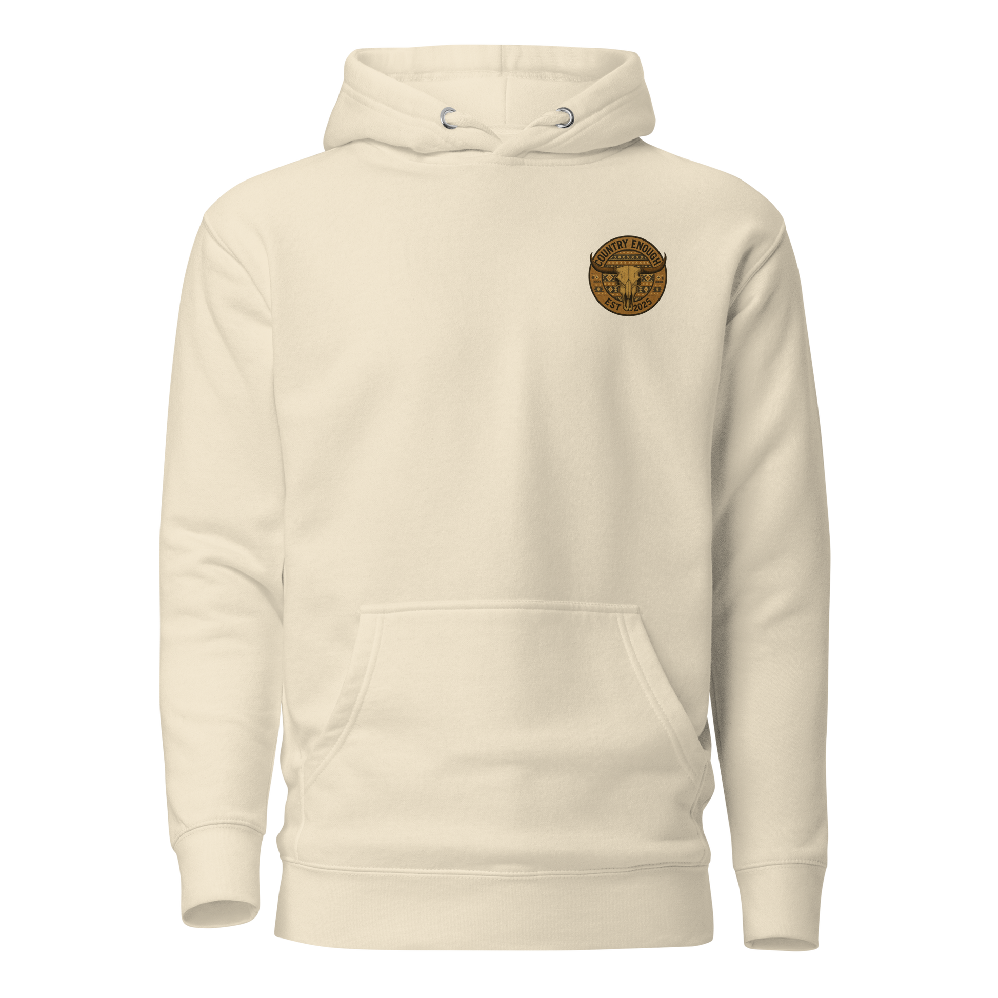 Cream hoodie with western style graphic featuring longhorn skull and aztec print #cream