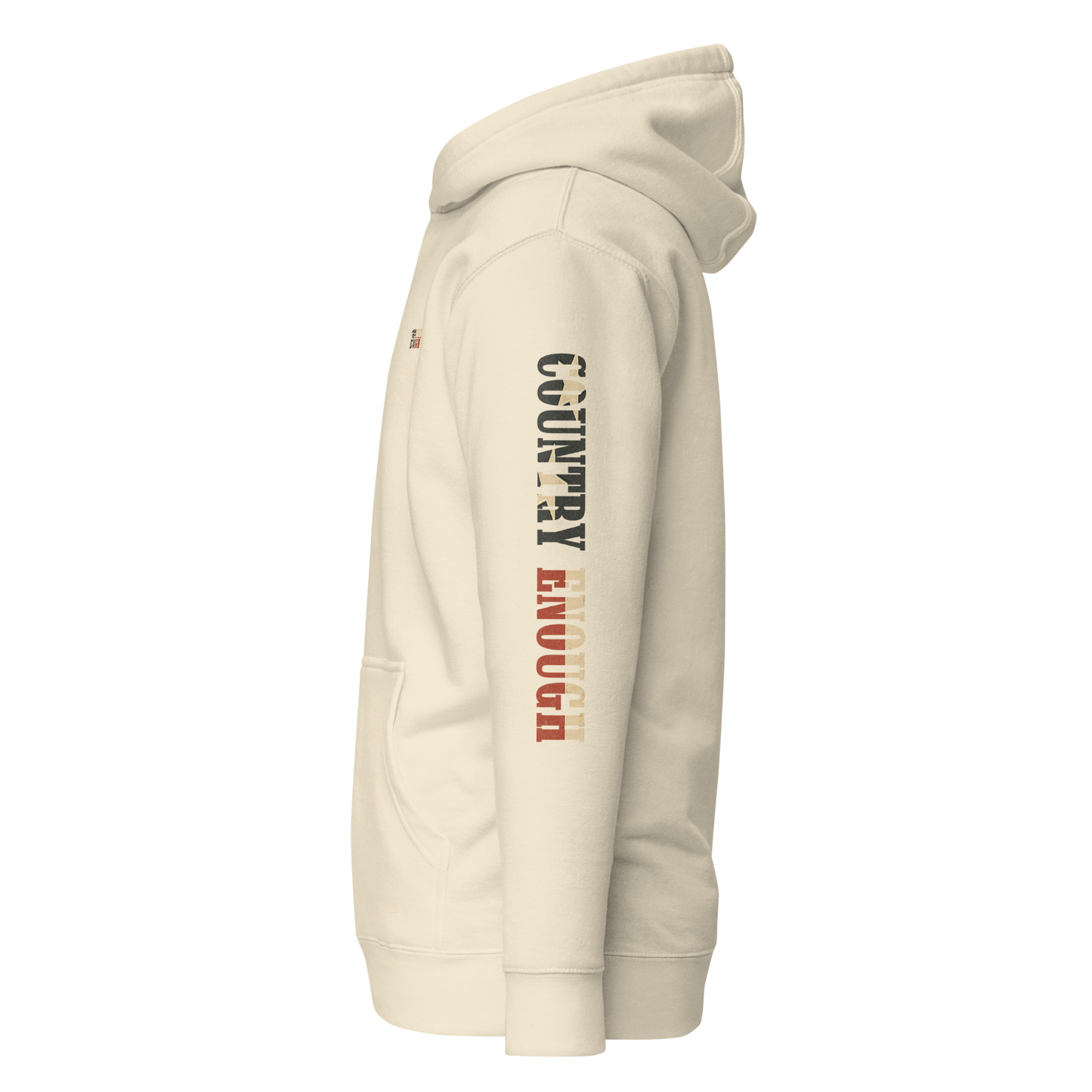 Cream hoodie with graphic of the words country enough filled with the American flag #cream