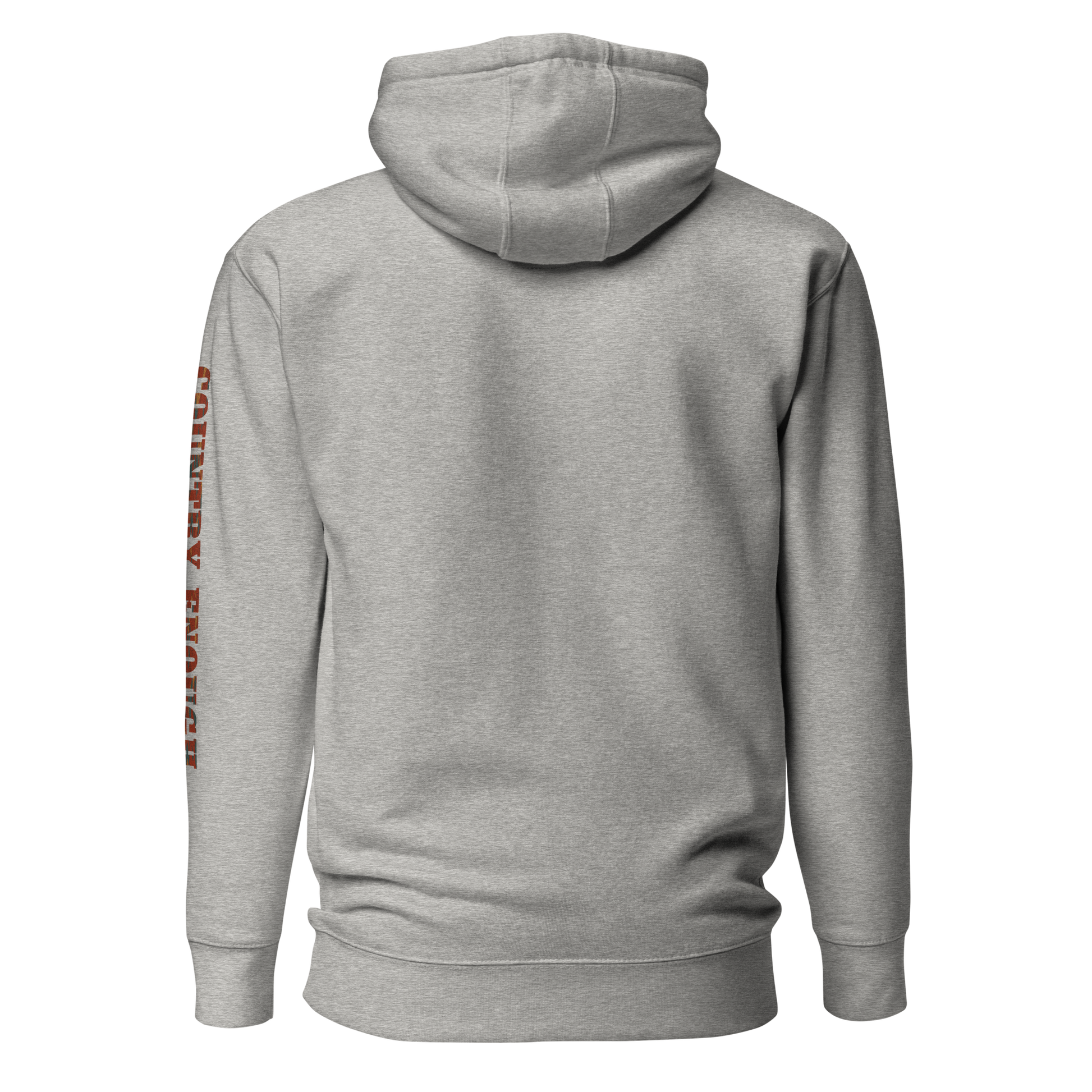 Carbon Gray hoodie with graphic of aztec patter, bull skull, and the words country enough #carbongray