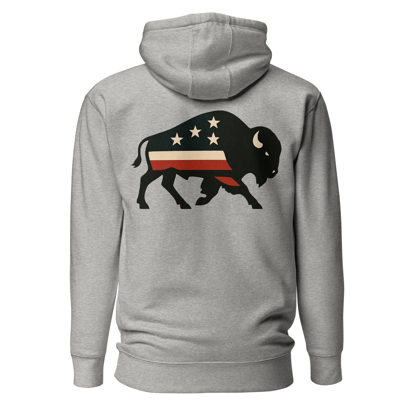 Carbon Gray hoodie with graphic of American flag filled bison #carbongray