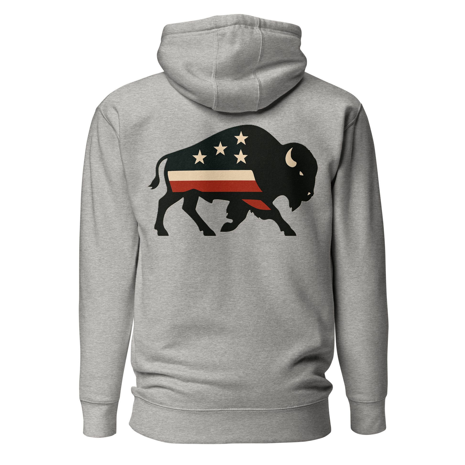 Carbon Gray hoodie with graphic of American flag filled bison #carbongray