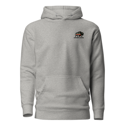Carbon Gray hoodie with graphic of American flag filled bison #carbongray