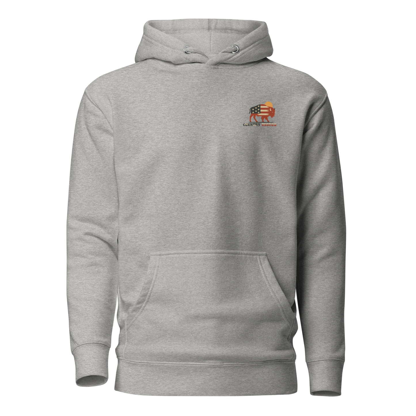 Carbon Gray hoodie with graphic of American flag filled bison and sun #carbongray