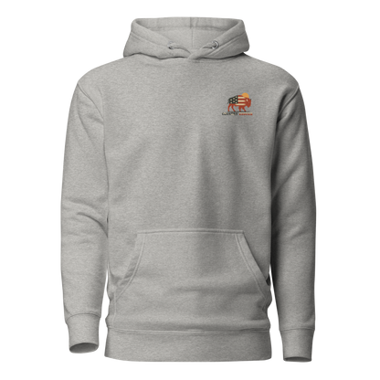 Carbon Gray hoodie with graphic of American flag filled bison and sun #carbongray