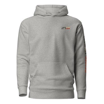 Carbon Gray hoodie with graphic of the words country enough filled with the American flag #carbongray
