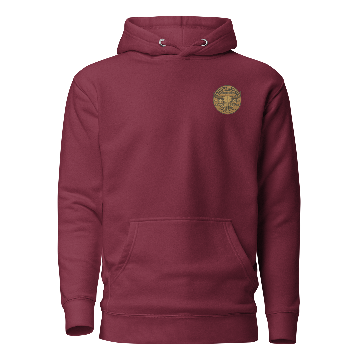 Maroon hoodie with western style graphic featuring longhorn skull and aztec print #maroon