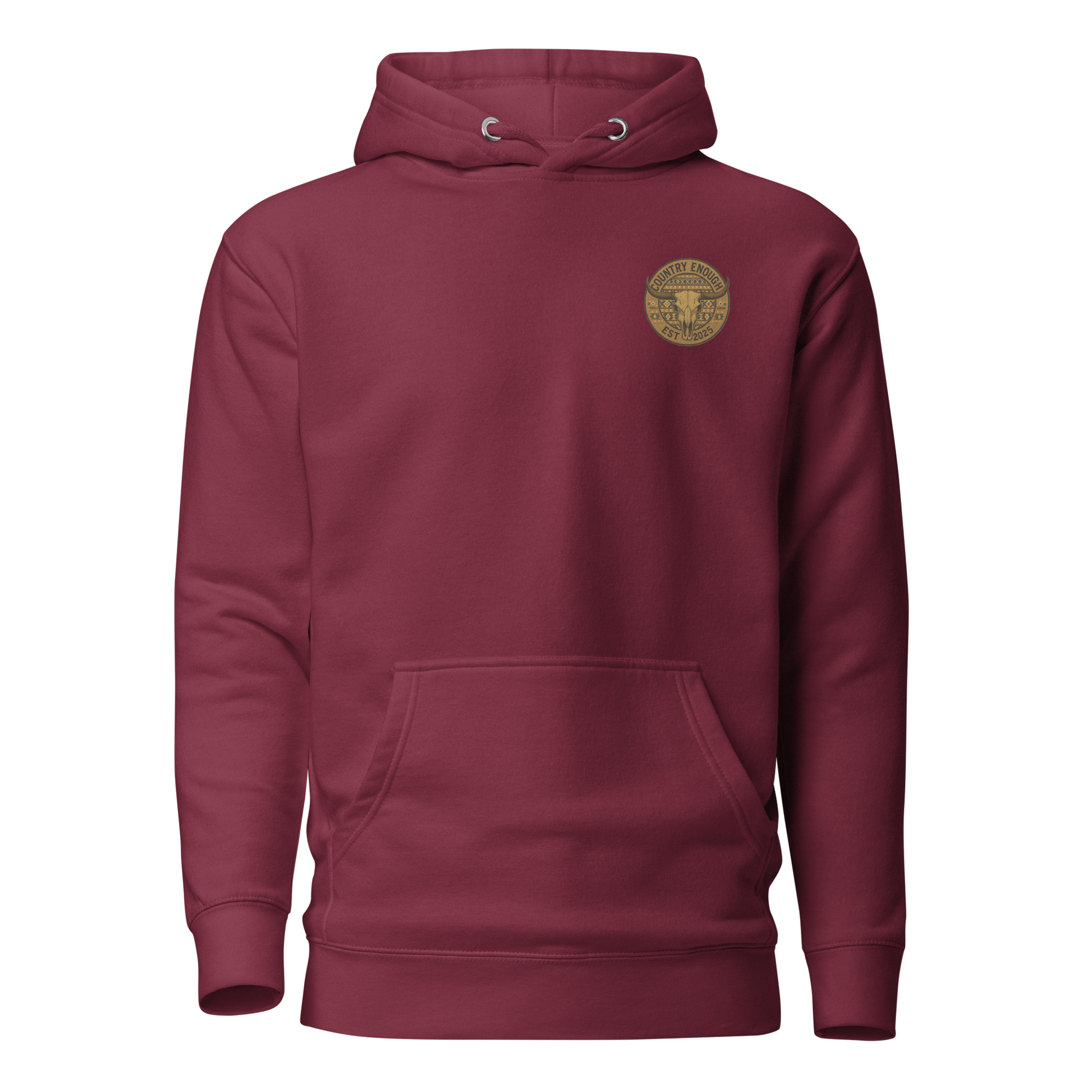 Maroon hoodie with western style graphic featuring longhorn skull and aztec print #maroon